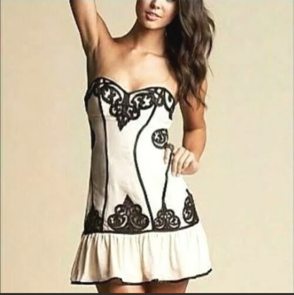 Bebe silk corset strapless dress